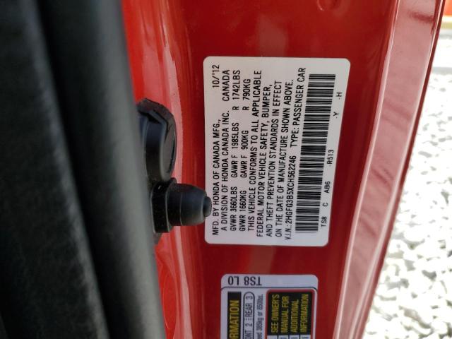 2HGFG3B5XCH562246 - 2012 HONDA CIVIC LX RED photo 12