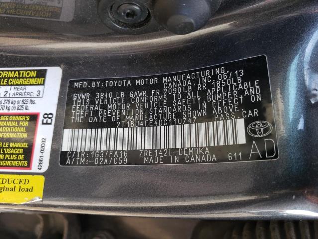 2T1BU4EE4DC110747 - 2013 TOYOTA COROLLA BASE SILVER photo 13