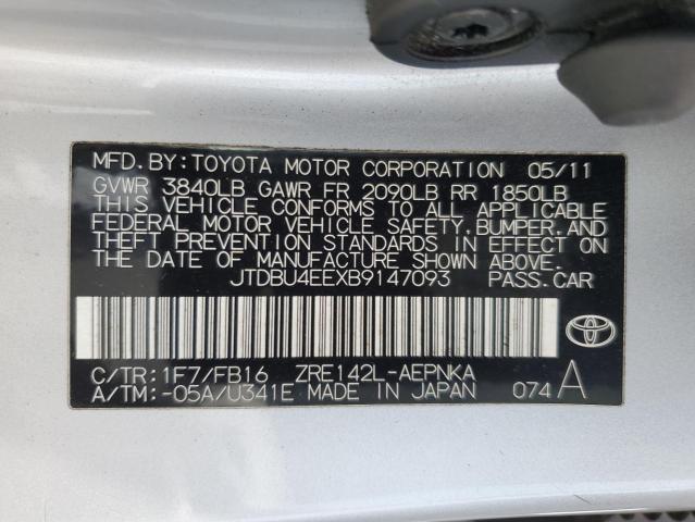 JTDBU4EEXB9147093 - 2011 TOYOTA COROLLA BASE SILVER photo 12