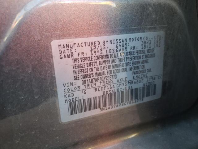 3N1AB7AP3GY213773 - 2016 NISSAN SENTRA S GRAY photo 13