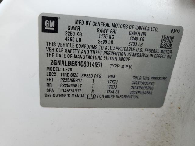 2GNALBEK1C6314051 - 2012 CHEVROLET EQUINOX LS WHITE photo 14