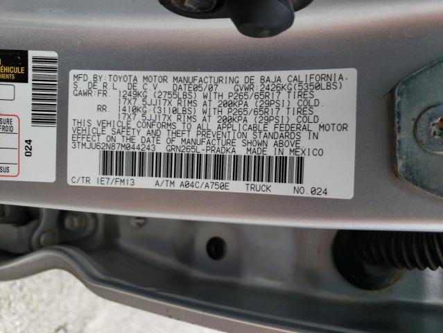 3TMJU62N87M044243 - 2007 TOYOTA TACOMA DOUBLE CAB PRERUNNER SILVER photo 12