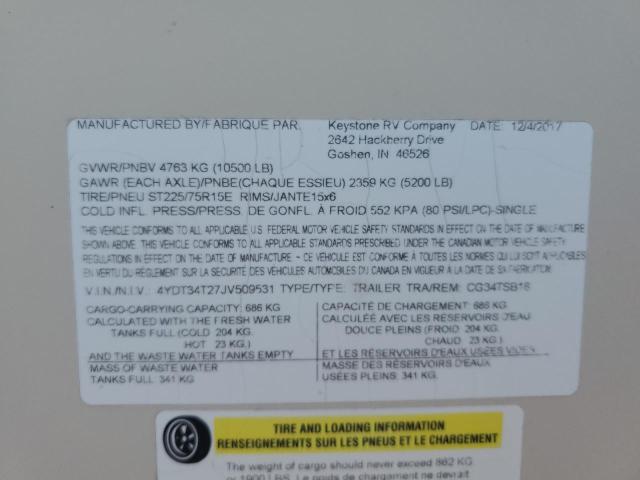 4YDT34T27JV509531 - 2018 KEYSTONE COUGAR Bicolore photo 10