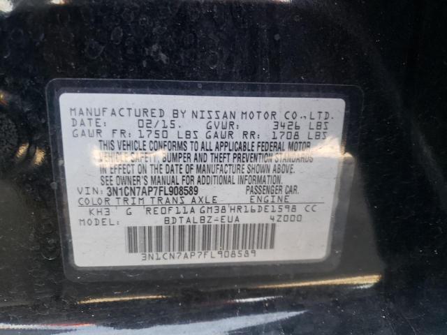 3N1CN7AP7FL908589 - 2015 NISSAN VERSA S BLACK photo 12