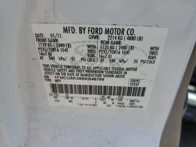 1FMCU5K39BKB48799 - 2011 FORD ESCAPE HYBRID WHITE photo 12