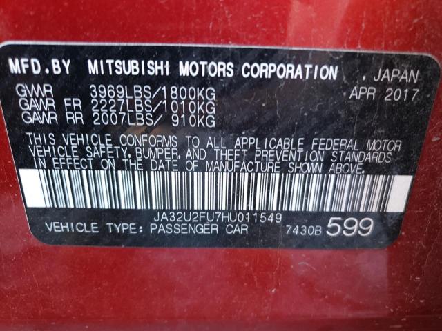 JA32U2FU7HU011549 - 2017 MITSUBISHI LANCER ES RED photo 12