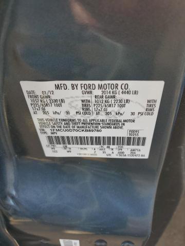 1FMCU0D70CKB89780 - 2012 FORD ESCAPE XLT BLUE photo 12