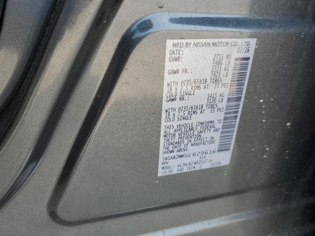 5N1AR2MM5GC629616 - 2016 NISSAN PATHFINDER S GRAY photo 12