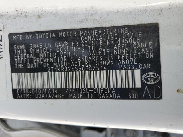 2T1KR32E56C587514 - 2006 TOYOTA COROLLA MA XR WHITE photo 12