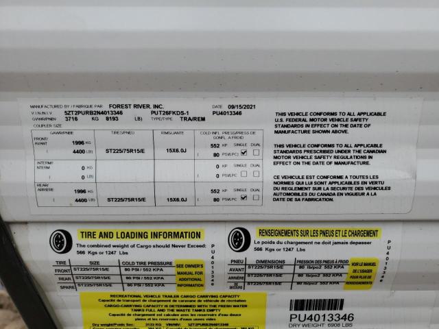 5ZT2PURB2N4013346 - 2022 FOREST RIVER PALOMINO PUMA 26FKDS WHITE photo 10