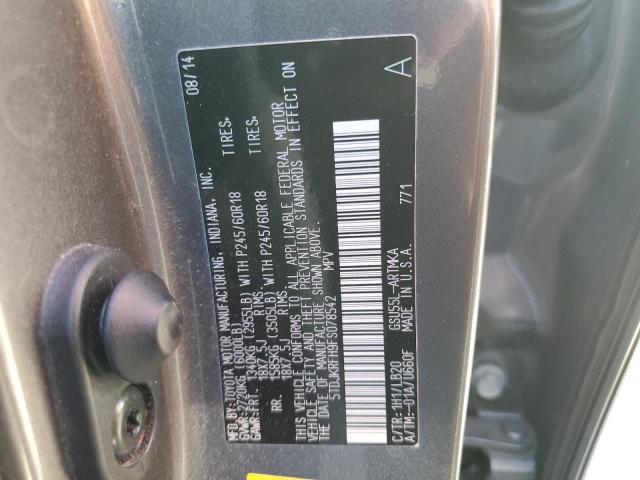 5TDJKRFH9FS078542 - 2015 TOYOTA HIGHLANDER XLE GRAY photo 12