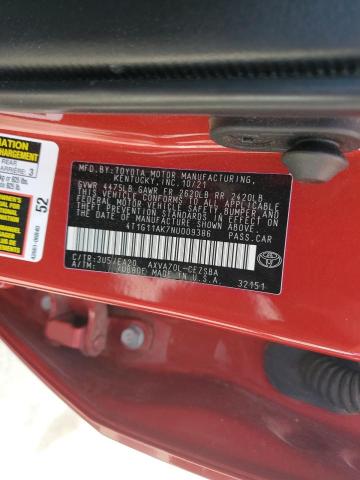 4T1G11AK7NU009386 - 2022 TOYOTA CAMRY SE RED photo 12