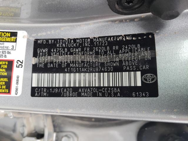 4T1G11AK2RU874630 - 2024 TOYOTA CAMRY SE NIGHT SHADE SILVER photo 12