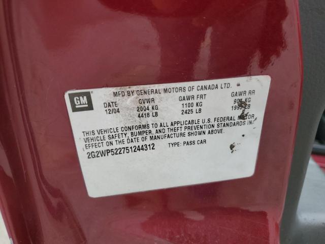 2G2WP522751244312 - 2005 PONTIAC GRAND PRIX 红色 照片 12