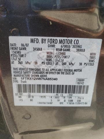 1FTRX12W87NA85340 - 2007 FORD F150 GRAY photo 10