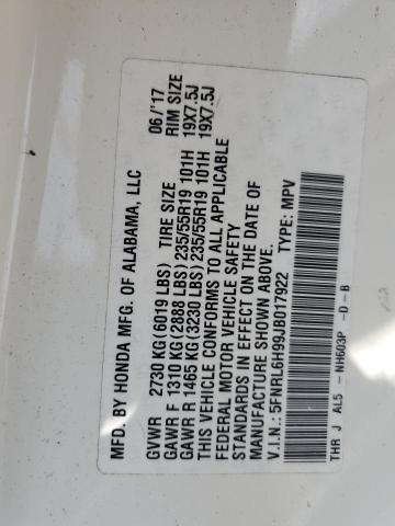 5FNRL6H99JB017922 - 2018 HONDA ODYSSEY ELITE Weiß Foto 13