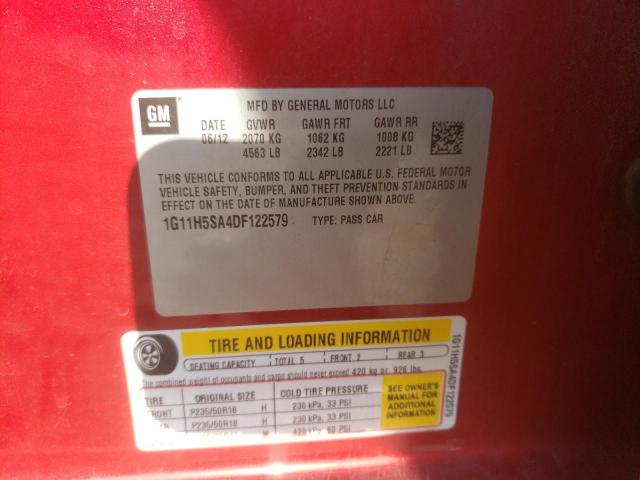 1G11H5SA4DF122579 - 2013 CHEVROLET MALIBU LTZ წითელი ფოტო 12