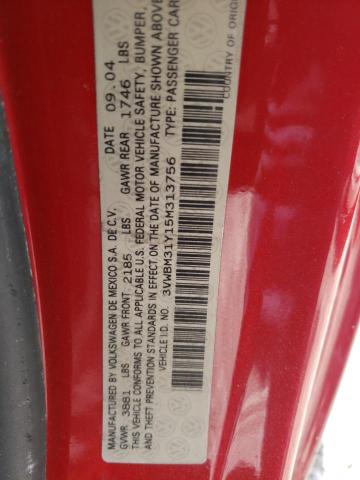 3VWBM31Y15M313756 - 2005 VOLKSWAGEN NEW BEETLE GL 红色 照片 13