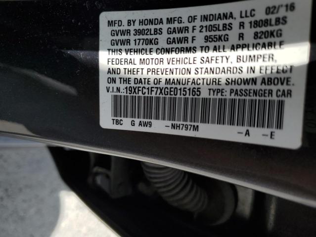 19XFC1F7XGE015165 - 2016 HONDA CIVIC EXL ნაცრისფერი ფოტო 13