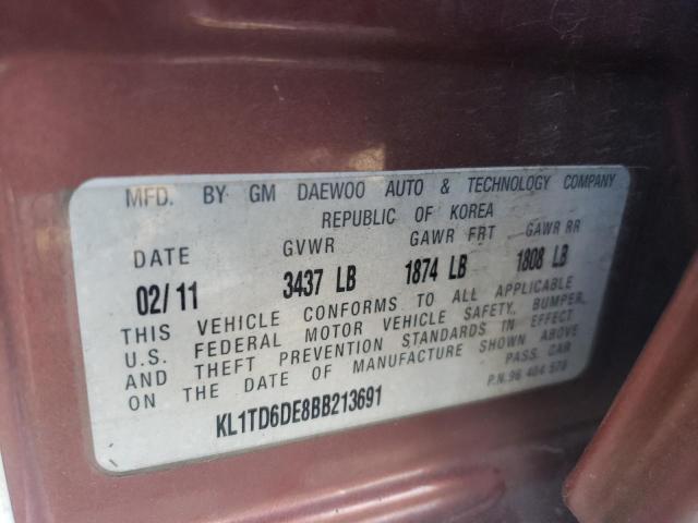 KL1TD6DE8BB213691 - 2011 CHEVROLET AVEO LS 棕色 照片 12