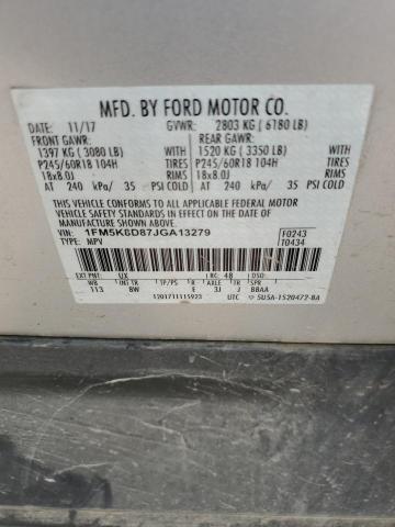 1FM5K8D87JGA13279 - 2018 FORD EXPLORER XLT Сріблястий фото 13