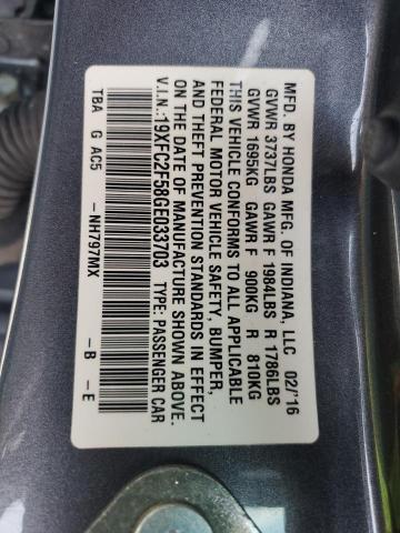 19XFC2F58GE033703 - 2016 HONDA CIVIC LX GRAY photo 12