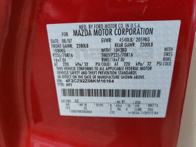 4F2CZ92Z08KM16164 - 2008 MAZDA TRIBUTE I RED photo 14