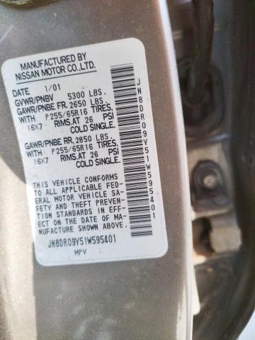 JN8DR09Y51W595401 - 2001 NISSAN PATHFINDER LE GRAY photo 13