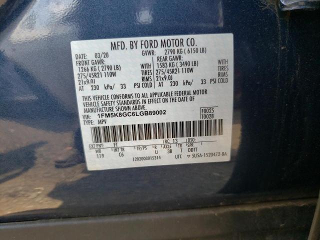 1FM5K8GC6LGB89002 - 2020 FORD EXPLORER ST BLUE photo 12