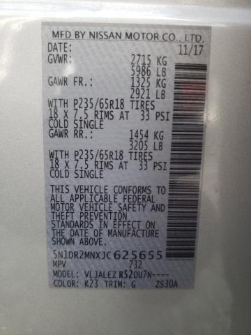 5N1DR2MNXJC625655 - 2018 NISSAN PATHFINDER S SILVER photo 10