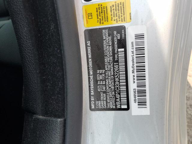 WBA4P1C33HK522661 - 2017 BMW 440I SILVER photo 12