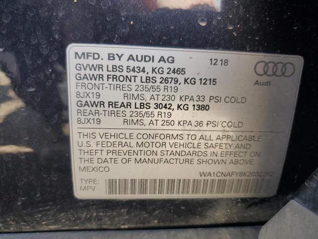 WA1CNAFY8K2032262 - 2019 AUDI Q5 PRESTIGE BLACK photo 12