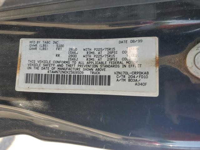 4TAWN72N0XZ569509 - 1999 TOYOTA TACOMA XTRACAB 黑色 照片 12