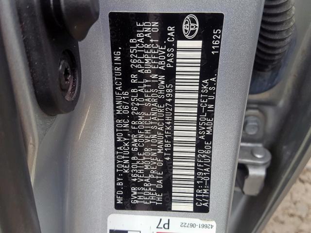 4T1BF1FK4HU274985 - 2017 TOYOTA CAMRY LE  photo 10