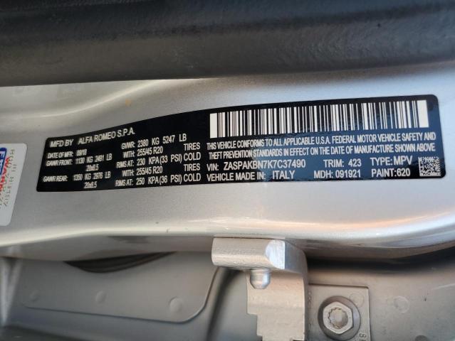 ZASPAKBN7K7C37490 - 2019 ALFA ROMEO STELVIO TI SILVER photo 12