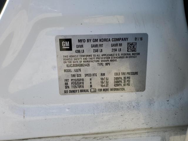 KL4CJBSB4GB624428 - 2016 BUICK ENCORE CONVENIENCE WHITE photo 12