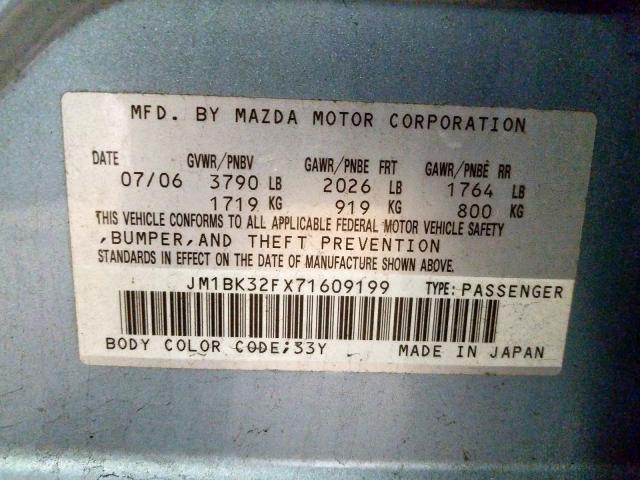 JM1BK32FX71609199 - 2007 MAZDA 3 I  photo 10