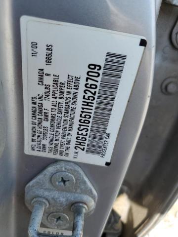 2HGES16511H526709 - 2001 HONDA CIVIC LX GRAY photo 12