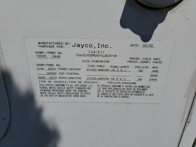 1UJCJ02R251LA0318 - 2005 JAYCO EAGLE WHITE photo 10