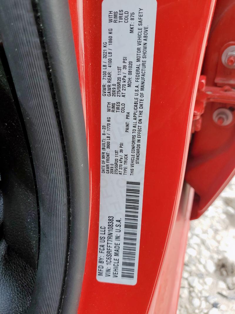 1C6SRFFT7RN108383 - 2024 RAM 1500 BIG HORN/LONE STAR RED photo 12