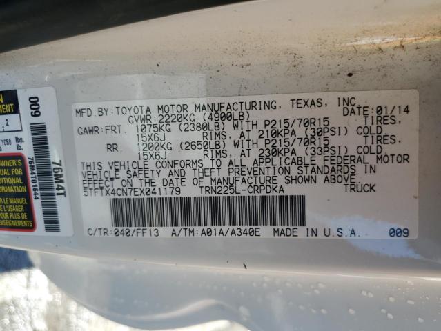 5TFTX4CN7EX041179 - 2014 TOYOTA TACOMA ACCESS CAB თეთრი ფოტო 12