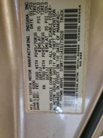 5TBRT34141S173028 - 2001 TOYOTA TUNDRA ACCESS CAB ოქროსფერი ფოტო 12