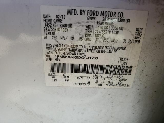 1FM5K8AR0DGC31260 - 2013 FORD EXPLORER POLICE INTERCEPTOR WHITE photo 13