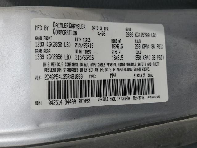 2C4GP54L35R481869 - 2005 CHRYSLER TOWN & COU TOURING SILVER photo 12