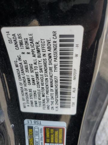 2HGFG3B84EH518577 - 2014 HONDA CIVIC EX BLACK photo 13