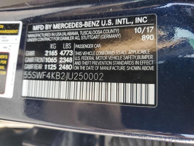 55SWF4KB2JU250002 - 2018 MERCEDES-BENZ C 300 4MATIC BLUE photo 12