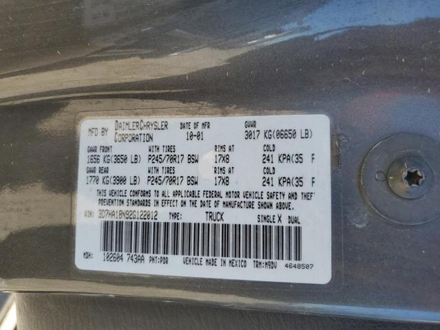 3D7HA18N92G122012 - 2002 DODGE RAM 1500 GRAY photo 12