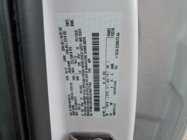 1FMCU0HD6JUA07792 - 2018 FORD ESCAPE SEL 白色 照片 12