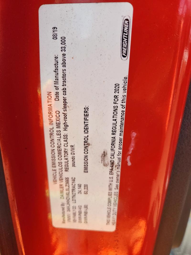 3AKJHHDV6LSLZ3665 - 2020 FREIGHTLINER CASCADIA 1 RED photo 9