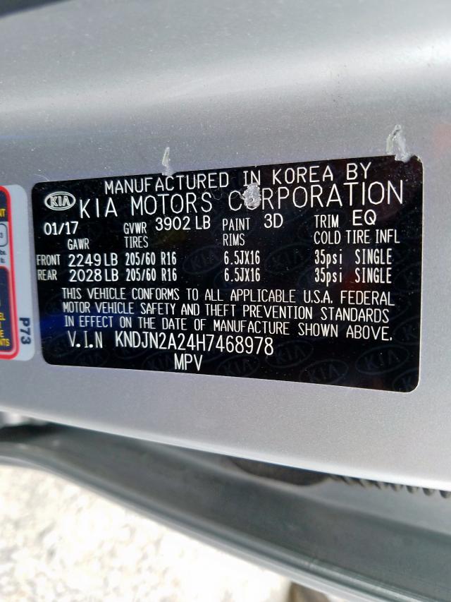 KNDJN2A24H7468978 - 2017 KIA SOUL  photo 10